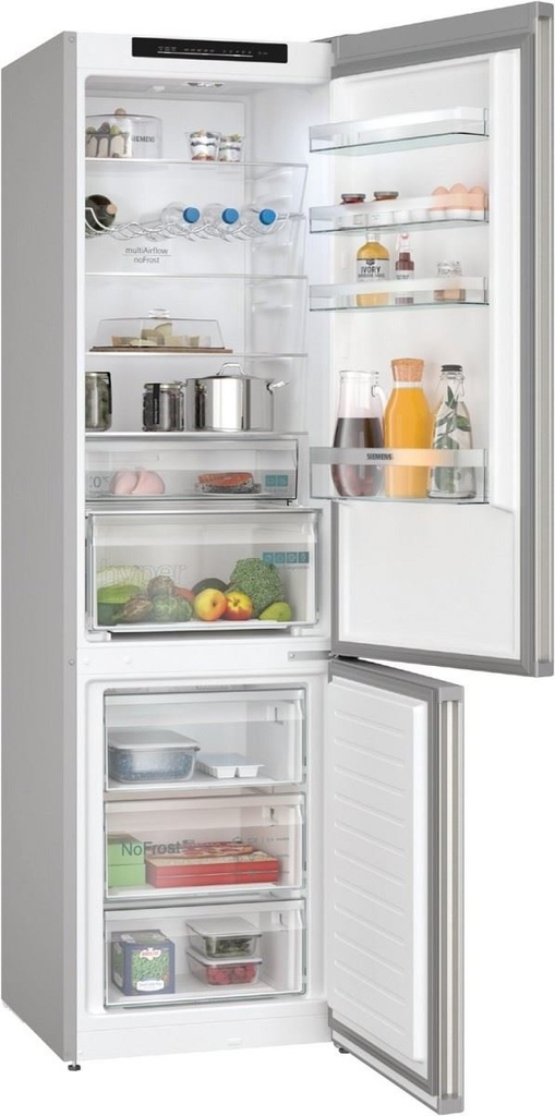 Koelvriescombi top Siemens iQ300, free-standing fridge-freezer with freezer at bottom, 203 x 60 cm, Inox-easyclean, KG39N2IAF