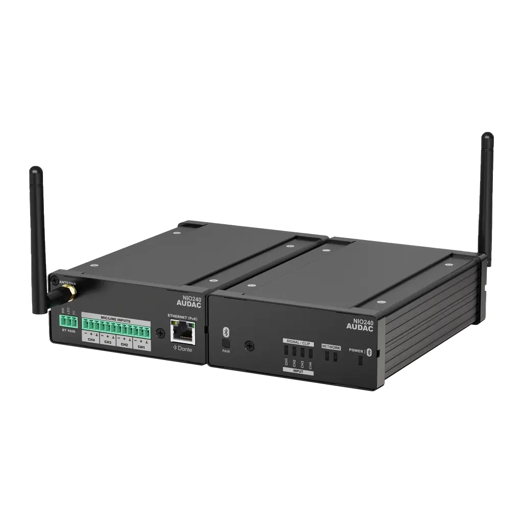 Audac NIO240 Network I/O mixing breakout box Dante™/AES67 4x Mic/Line Inputs